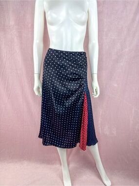 NWT Sportsmax Max Mara 100% Silk Polka Dot Midi Slip Skirt Size 6 Black Red Blue